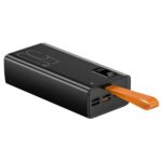 Juoda išorinė baterija Power Bank Reach RR-H39B 22.5W 50000mAh su USB jungtimis ir oranžine rankena