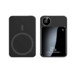 Juoda išorinė baterija Power Bank Reach RR-Y009 22.5W MagSafe 10000mAh su skaitmeniniu ekranu ir pakrovimo žiedu