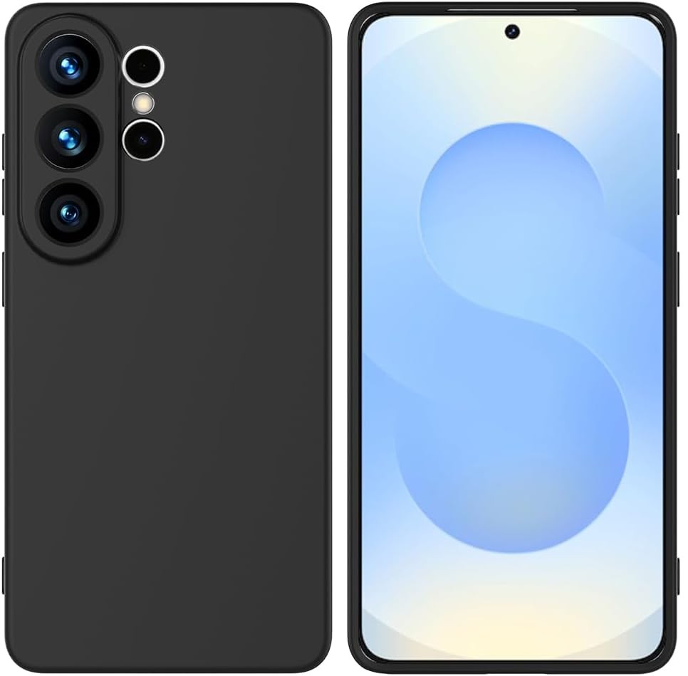 Juodas dėklas Samsung S948 S26 Ultra Liquid Silicone Juodas dėklas Samsung S948 S26 Ultra Liquid Silicone 1.5mm aplink telefoną su objektyvais