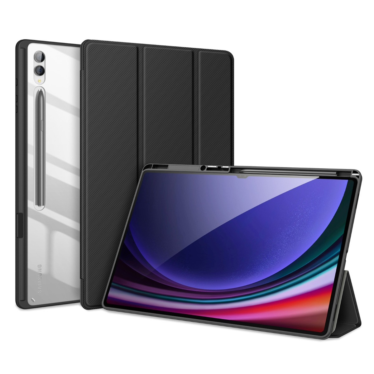 Juodas dėklas Samsung X920 Tab S10 Ultra Dux Ducis Toby Juodas dėklas Samsung X920 Tab S10 Ultra Dux Ducis Toby su tekstūruotu paviršiumi ir planšetės stovėjimo funkcija