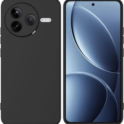 Juodas dėklas Xiaomi Poco F7 Pro Liquid Silicone 1.5mm su matiniu paviršiumi ir kamera