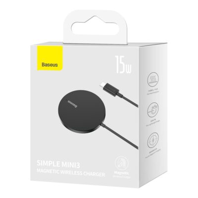 Juodas įkroviklis belaidis Baseus Simple Mini 3 15W MagSafe