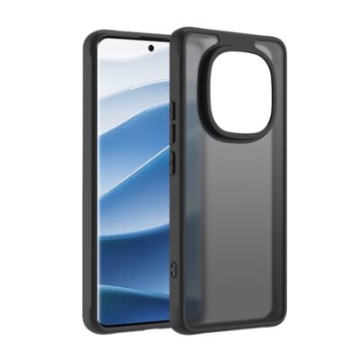 Juodas matinis dėklas Xiaomi Redmi Note 14 Pro Plus 5G, rodantis priekį ir galą su tamsiai pilku tonu