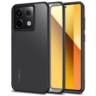 Juodas matinis dėklas Xiaomi Redmi Note 15 5G telefonui su matine tekstūra ir apsauga nuo smūgių