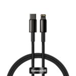 Juodas USB kabelis Baseus Tungsten PD20W USB-C į Lightning su pintu užvalkalu
