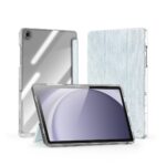Mėlynas dėklas Samsung X210 X215 X216 Tab A9 Plus 11.0 colių su permatomu nugarėle ir audiniu priekyje