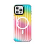 Telefonui Apple iPhone 16 Pro skirtas Rainbow dėklas Dux Ducis Zest su spalvotomis juostelėmis ir magnetiniu žiedu