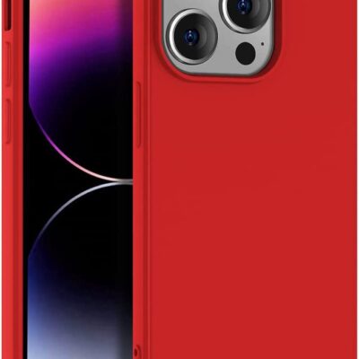 Raudonas dėklas Apple Iphone 14 Pro Max x-level dynamic su trimis juodais kamerų objektyvais