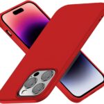 Raudonas dėklas Apple Iphone 14 Pro su atvira kamera ir mygtukais aplink telefoną