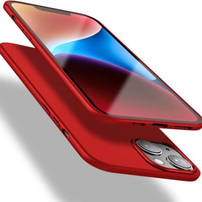 Raudonas dėklas Apple iPhone 14 X-level Guardian su aiškiai matomu kraštu ir atvira kamera