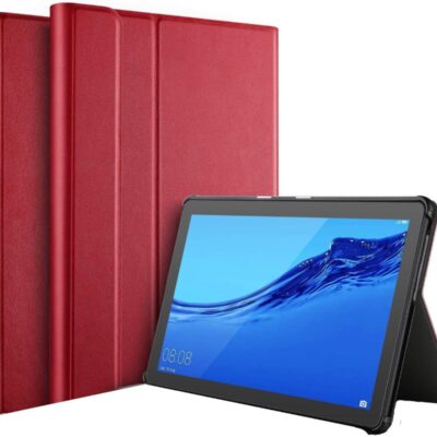 Raudonas dėklas Samsung X110 X115 Tab A9 8.7 colio planšetei, atidarytas ir uždarytas