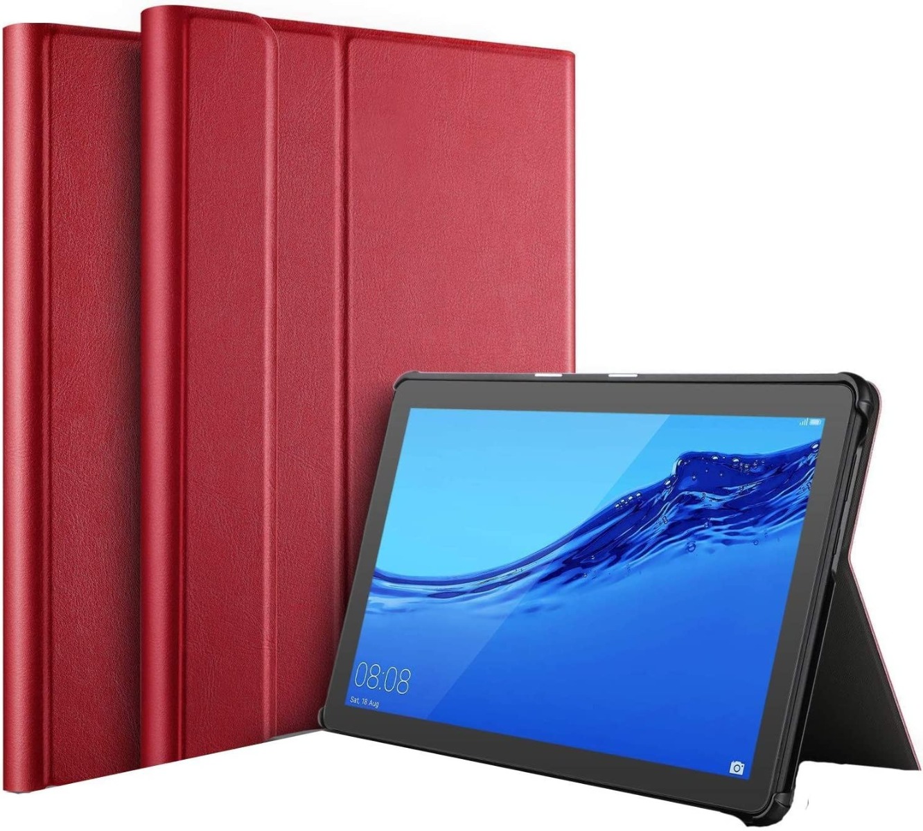 Raudonas dėklas Samsung X110 X115 Tab A9 8.7 Folio Cover Raudonas dėklas Samsung X110 X115 Tab A9 8.7 colio planšetei, atidarytas ir uždarytas
