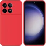 Raudonas dėklas Xiaomi Poco F6 Pro 5G Liquid Silicone 1.5mm matomas iš priekio ir nugarėlės