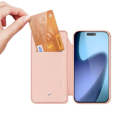 rozinis-auksinis atverciamas deklas Apple iPhone 17 su kredito korteles kišene