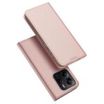 Rožinis-auksinis atverčiamas dėklas Xiaomi Redmi Note 14 5G su trimis kameromis ir šviesiai rožine išorine dalimi
