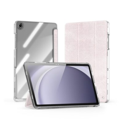 Rožinis dėklas Samsung X210 X215 X216 Tab A9 Plus 11 0 Dux Ducis Unid su permatomu galiniu ir audiniu priekiu
