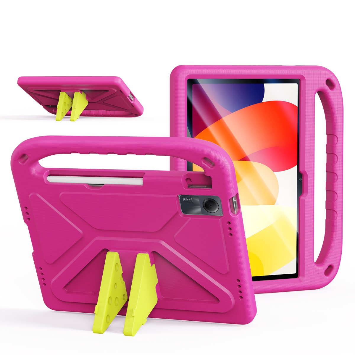 Rožinis dėklas Xiaomi Redmi Pad SE 11.0 Dux Ducis Puff Rožinis dėklas Xiaomi Redmi Pad SE 11.0 su geltonu stovu ir patogia rankena