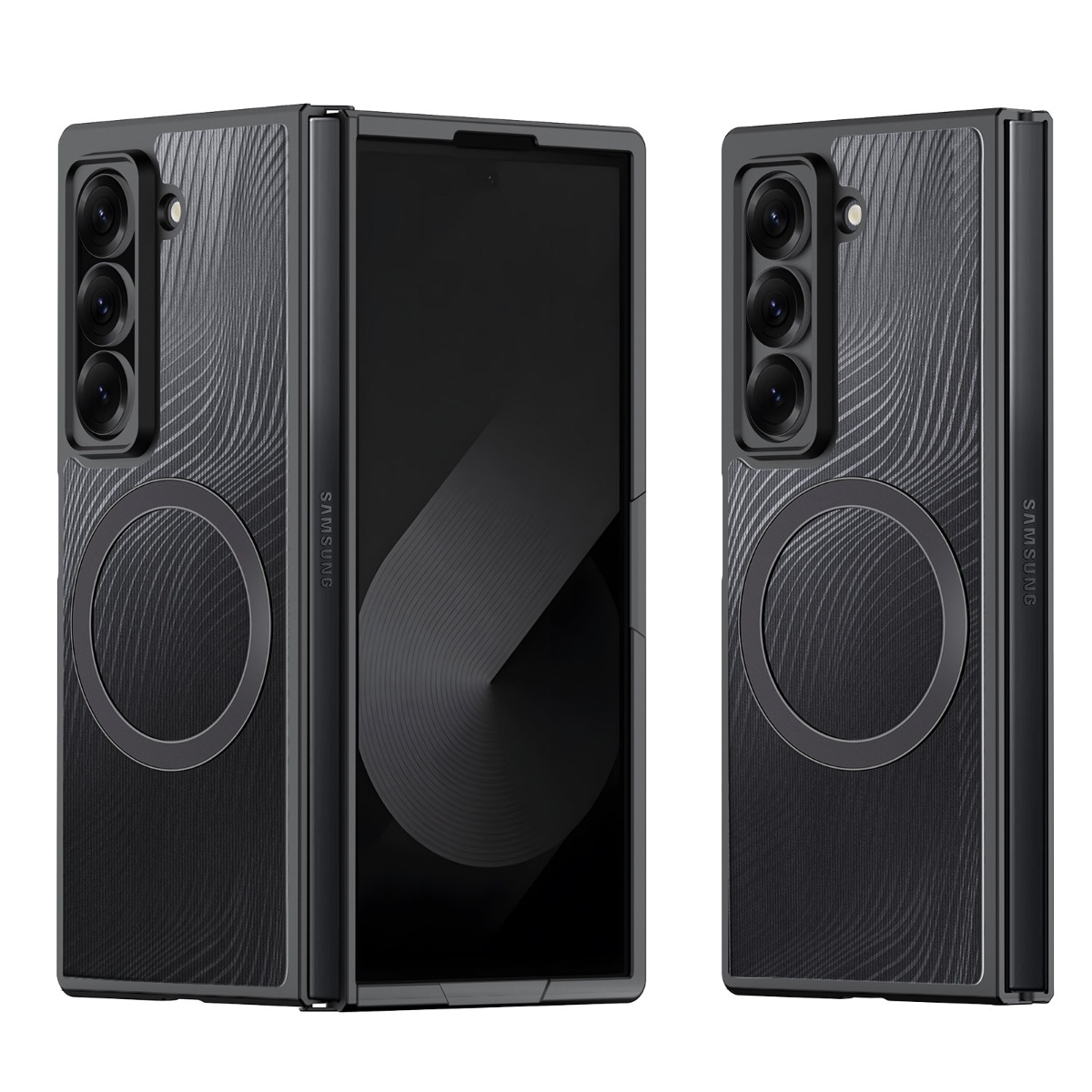 skaidrus dekla dux ducis aimo mag samsung f958 z fold se skaidrus dekla dux ducis aimo mag telefonui samsung f958 z fold se pilkas su tekstura ir magnetiniu ziedu