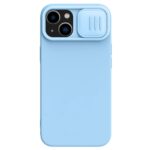Šviesiai mėlynas dėklas nilkin camshield silky magnetic silicone telefonui apple iphone 14 plus su kameros uždengimu
