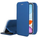 Tamsiai mėlynas atverčiamas dėklas Apple iPhone 11 su atidarytu priekiu ir matomu ekranu