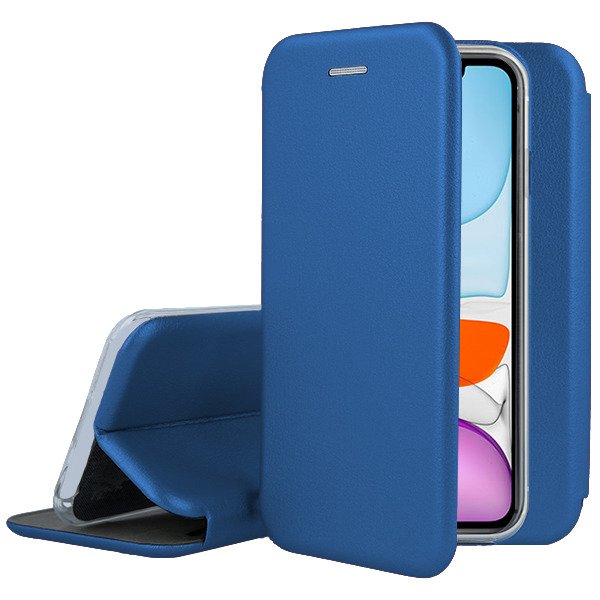 Tamsiai mėlynas atverčiamas dėklas Apple iPhone 11 Book Elegance Tamsiai mėlynas atverčiamas dėklas Apple iPhone 11 su atidarytu priekiu ir matomu ekranu