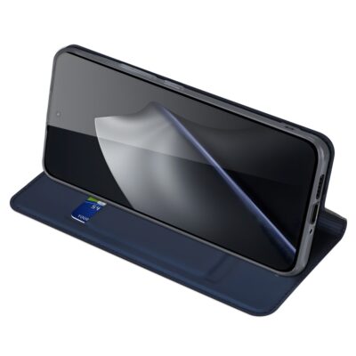 Tamsiai mėlynas atverčiamas dėklas Xiaomi 15T su kortelės laikikliu ir apsaugine plėvele