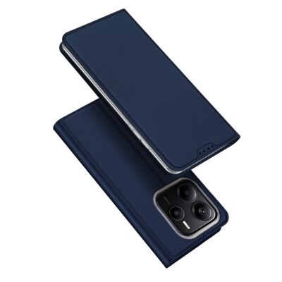 Tamsiai melynas atverciamas deklas Xiaomi Redmi Note 14 5G Dux Ducis Skin Pro telefone su iskirpomis kameros objektyvams