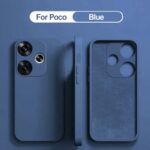 Tamsiai mėlynas dėklas Xiaomi Poco F6 5G Liquid Silicone 1.5mm, matomas iš trijų perspektyvų