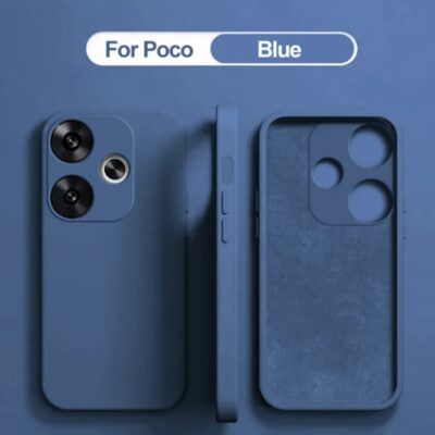 Tamsiai mėlynas dėklas Xiaomi Poco F6 5G Liquid Silicone 1.5mm, matomas iš trijų perspektyvų