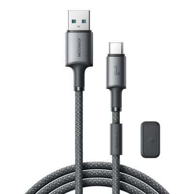 Tamsiai pilkas Joyroom SA-50 USB kabelis su USB-A ir USB-C jungtimis bei pintu kabeliu