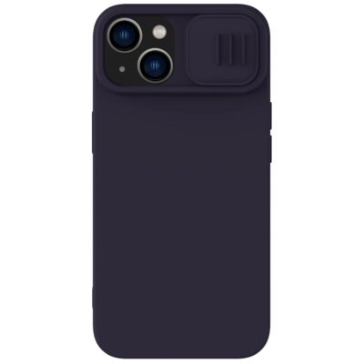 Tamsiai violetinis silikoninis dėklas Nillkin CamShield Silky Magnetic Apple iPhone 14 Plus telefonui