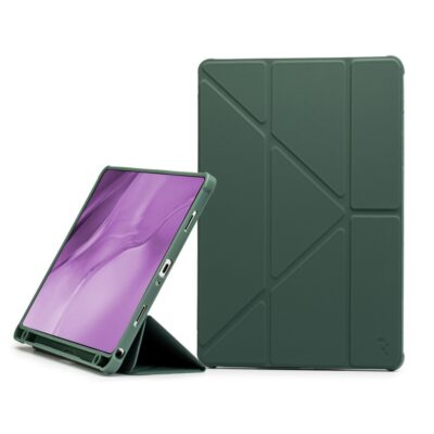 Tamsiai zalias deklas Samsung Tab S10 FE ir S9 FE su origami tipo priekiniu dangteliu