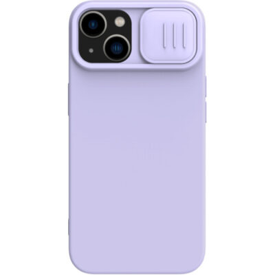 Šviesiai violetinis dėklas Nillkin CamShield Silky Silicone telefonui Apple iPhone 15 Plus su kameros apsauga