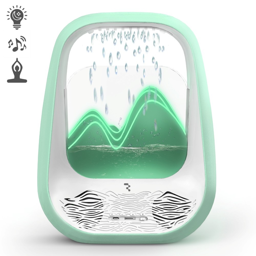 Žalias belaidis miego ir poilsio garsiakalbis Reach Relaxing Rain Žalias belaidis miego ir poilsio garsiakalbis Reach Relaxing Rain su vandens lašais ir švytinčiais bangų motyvais