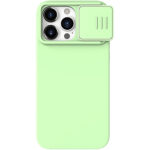 Šviesiai žalias dėklas Nillkin CamShield Silky Silicone telefonui Apple iPhone 15 Pro Max su kameros apsauga