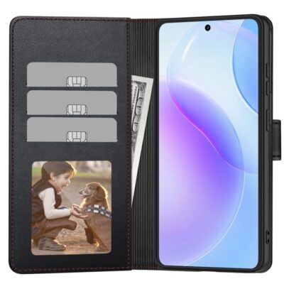 Juodas-raudonas atverciamas deklas Samsung A57 5G Tech-Protect Wallet su 3 korteliu skyreliais ir nuotrauku langeliu