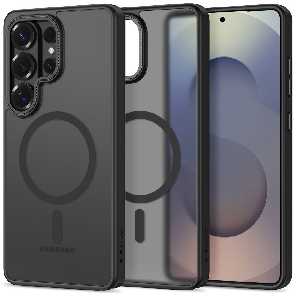 Juodas matinis dėklas Samsung Galaxy S26 Ultra Tech-Protect Magcam Magsafe Juodas matinis dėklas Samsung Galaxy S26 Ultra Tech-Protect Magcam Magsafe, matomas žiedinis dizainas