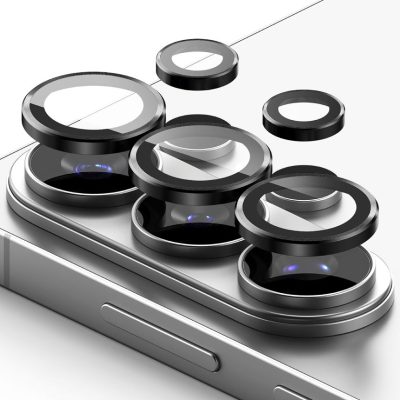 Juodas apsauginis kameros stikliukas Samsung Galaxy S26 Ultra ant telefono objektyvų