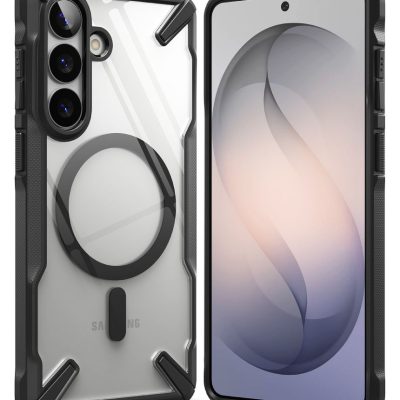 Juodas dėklas Samsung Galaxy S26 Plus su permatomu nugarėlės dizainu ir juodu rėmeliu