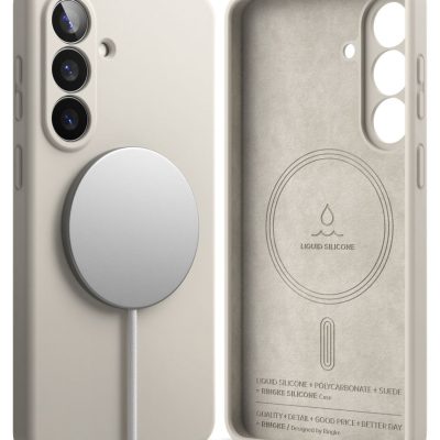 Akmens spalvos dėklas Samsung Galaxy S26 Plus su Magnetine Magsafe funkcija, matomas silikoninis paviršius