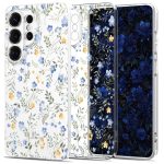 Skaidrus gėlių dėklas Samsung Galaxy S26 Ultra Tech-Protect FlexAir su mėlynais ir geltonais žiedais