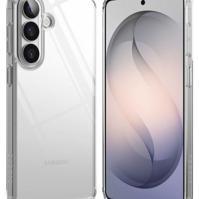 Skaidrus dėklas Samsung Galaxy S26 Ringke Fusion ant telefono su aiškiai matomais kraštais