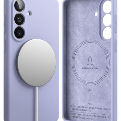 Levandų dėklas Samsung Galaxy S26 Ringke su Magsafe magnetu, silikoninis, atvira kamera