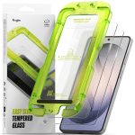 Apsauginis ekrano stikliukas Samsung Galaxy S26 Ringke Easy Slide 2-Pack, matomos dvi stikliuko plokštelės ir žalias montavimo rėmas