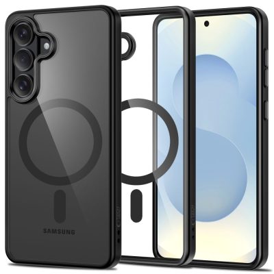 Juodas-skaidrus dėklas Samsung Galaxy S26 Plus su matomu Magsafe žiedu