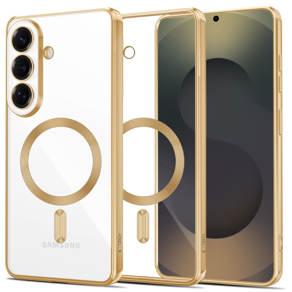 Auksinis dėklas Samsung Galaxy S26 Tech-Protect Magflex Magsafe Auksinis dėklas Samsung Galaxy S26 Tech-Protect Magflex Magsafe su permatomu dangteliu ir apsauga kameroms