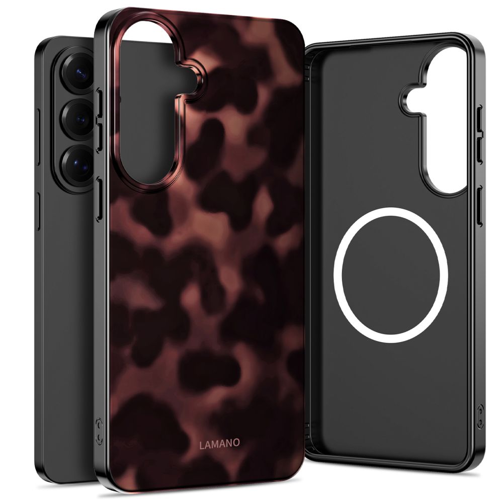 Panther dėklas Samsung Galaxy S26 Plus Tech-Protect Lamano Magsafe Tech-Protect Lamano MagSafe deklas Samsung Galaxy S26 Plus su tamsaus tortoiseshell rašto dizainu