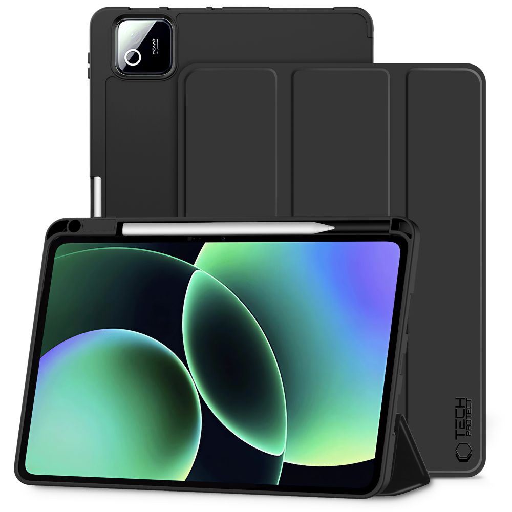 Juodas dėklas Xiaomi Pad 7/7 Pro/8/8 Pro 11.2 Tech-Protect SC Pen Juodas dėklas Xiaomi Pad 7/7 Pro/8/8 Pro 11.2 colio planšetei, matomas baltas stylus ant dėklo