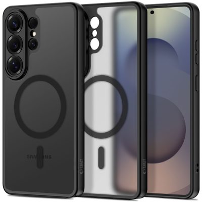 Juodas matinis Tech-Protect Basicmag Magsafe dėklas Samsung Galaxy S26 Ultra su MagSafe ziedu ant nugaros