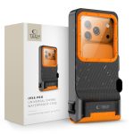 Juodas dėklas su oranžiu rėmeliu, atsparus vandeniui TECH-PROTECT IPX8 PRO UNIVERSAL DIVING WATERPROOF.